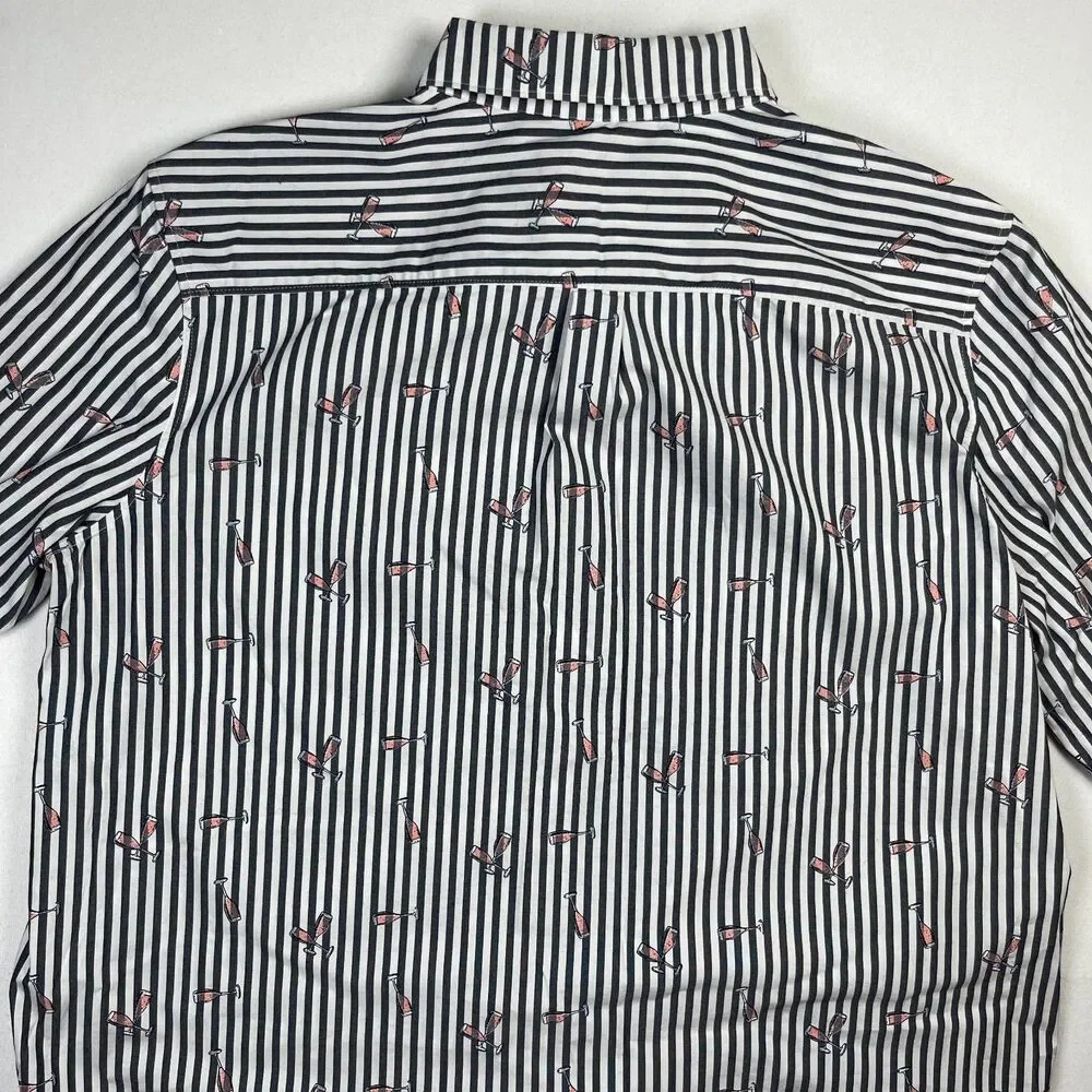 Banana Republic Shirt Men XL White Black Striped Champagne Glasses Quinn Boy-Fit